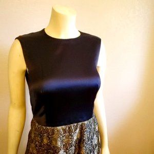 Vintage 60s Navy Silk and Brocade Dress